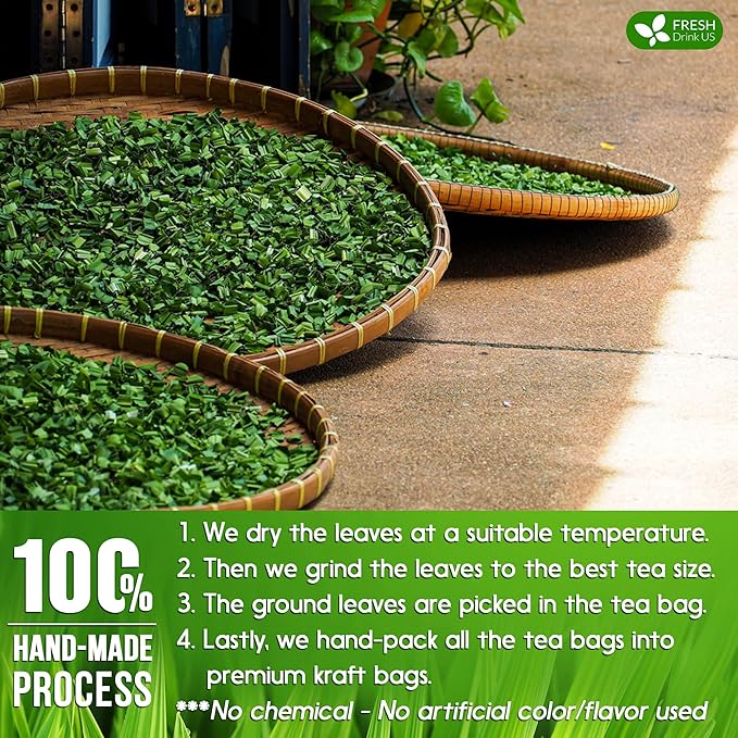 FreshDrinkUS, Premium 15 Pandan Leaf Tea Bags, 100% Natural & Pure from Pandan Leaves. Loose Leaf Pandan Herbal Tea. Made with Natural Material Tea Bags. No Sugar, No Caffeine, No Gluten, Vegan. (15 Tea bags) - Bloomnest