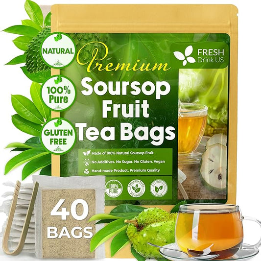 FreshDrinkUS, 40 Premium Soursop Graviola Fruit Tea Bags, 100% Natural and Pure from Soursop Fruits, Made With Natural Materials-Corn Fiber Tea Bag, Sugar/Caffeine/Gluten Free, Hoja Guanabana Tea - Bloomnest
