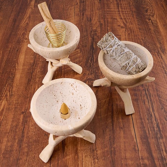 Natural Marble Incense Holder, Palo Santo and Sage Burner, Handmade Incense Burner for Smudging, Incense Burning, and Home Decoration (Cream) - Bloomnest
