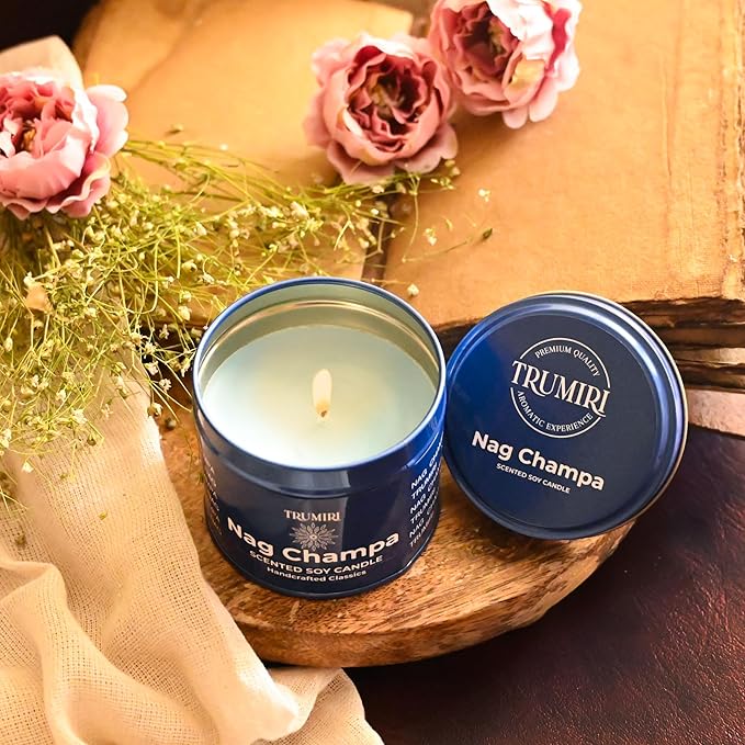 Nag Champa Candle for Home Scented - 5oz Natural Soy Clean Organic Non Toxic - for Aromatherapy Meditation Spiritual Gifts Bathroom Kitchen - Long Lasting Heavily Scented - Velas Aromáticas TRUMIRI