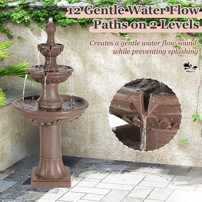 MAGIC UNION Outdoor Garden Water Fountains, 48.4''H Italian Style Fountain and Waterfall Outside, 3-Tier Large Bubbler Cascading Indoor Floor Fountain Features with Pump for Home Yard Decor (Brown) - Bloomnest