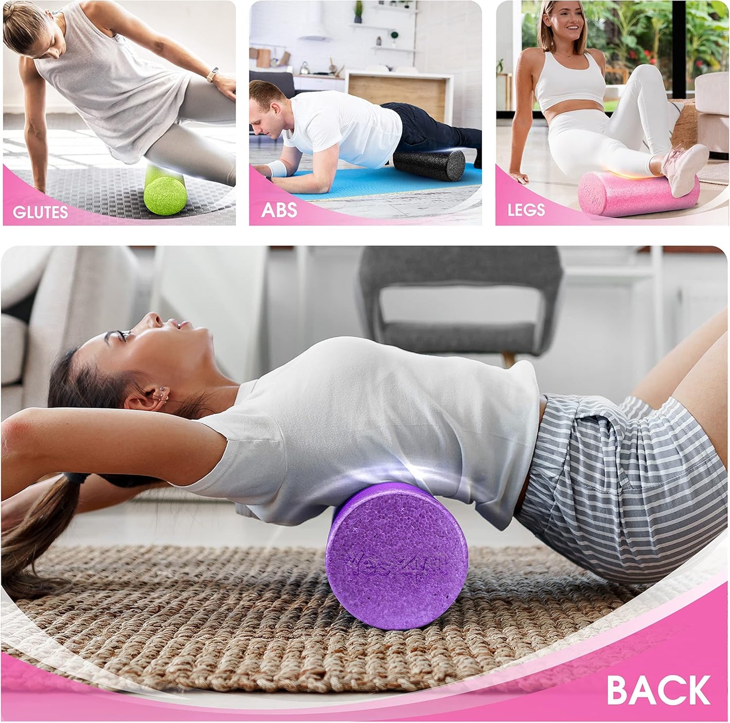 Yes4All High-Density EPP Round Back Roller Foam, Exercise Foam Roller for Yoga, Pilates & Stretching - 12, 18, 24, 36 inch
