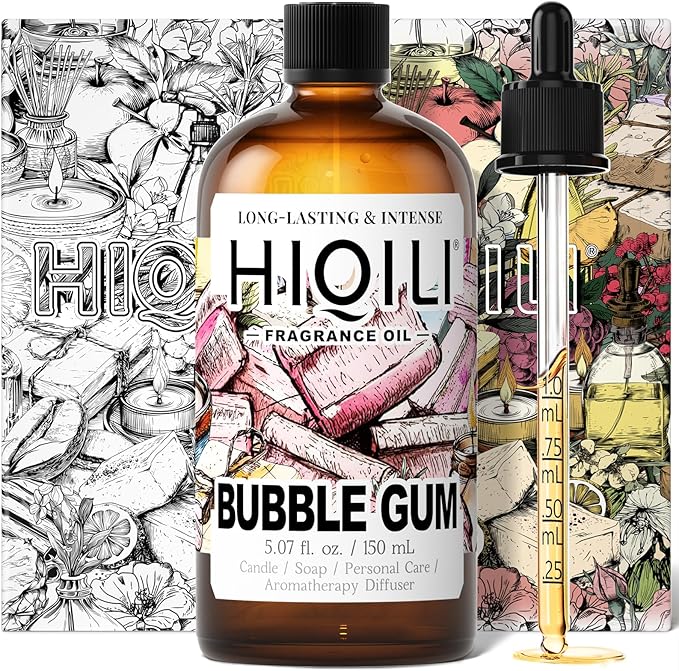 HIQILI Bubble Gum Fragrance Oil for Candle, Soap & Bath Bombs Making, Long Lasting Candy Scents, Home Diffuser Use - 5.07 Fl Oz HIQILI