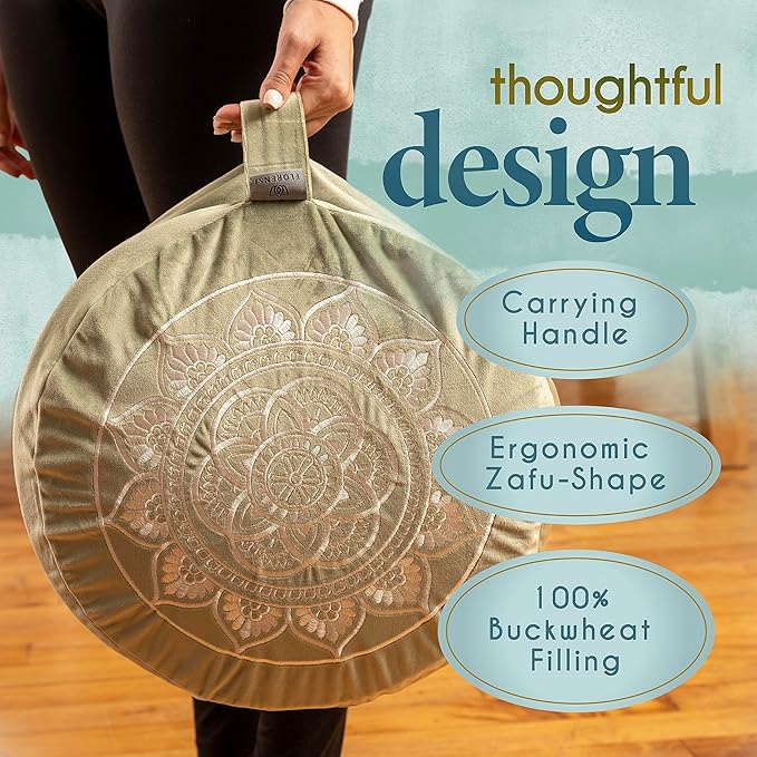 Florensi Meditation Cushion - Comfortable Floor Pillow - Traditional Tibetan Meditation Pillow with Beautiful Velvet Cover - Large Floor Cushion Seating for Adults - Premium Yoga Buckwheat Bolster - Bloomnest