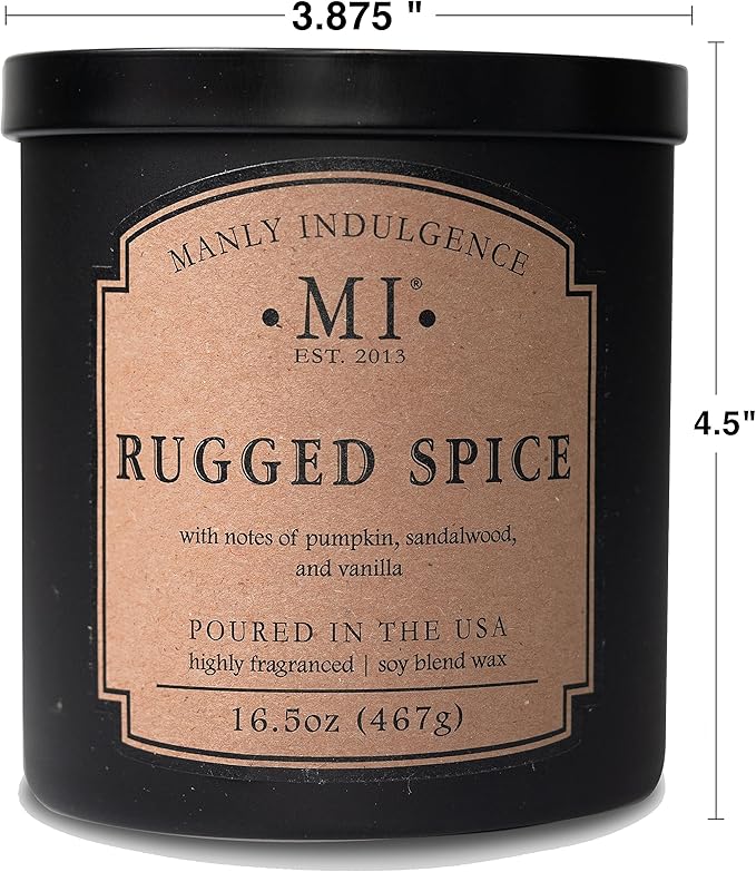 Manly Indulgence Rugged Spice Scented Candles for Men, 2 Wick, 16.5 oz, Premium Soy Blend Wax, 60H Burn, Candles for Home Scented - Made in The USA - Bloomnest