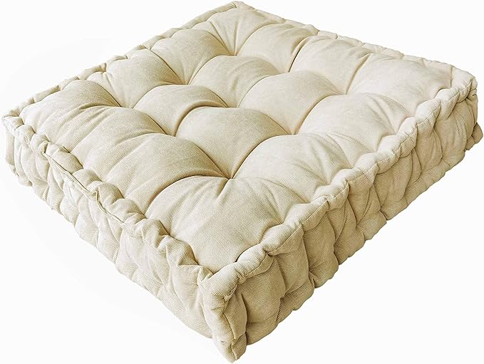 Verpert Floor Pillow 25x25 Inch,Square Meditation Cushion Floor Seating for Adults,Oversized Tufted seat Cushion Reading Nook for Kids, Yoga Meditation Pillow for Sitting on Floor, (Beige)