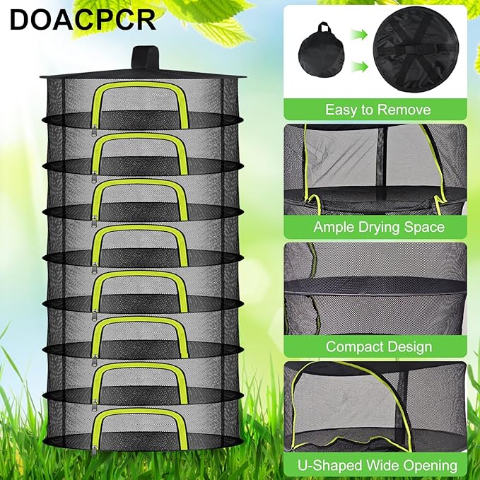 8 Layer Herb Drying Rack, Herb Drying Rack Hanging Mesh, Foldable Grass Drying Rack With U-Shaped Zipper, Garden Scissors, Hooks, For Drying Herbs Plants, Flowers, Fruits, Food(8 Layers-23.62'') - Bloomnest