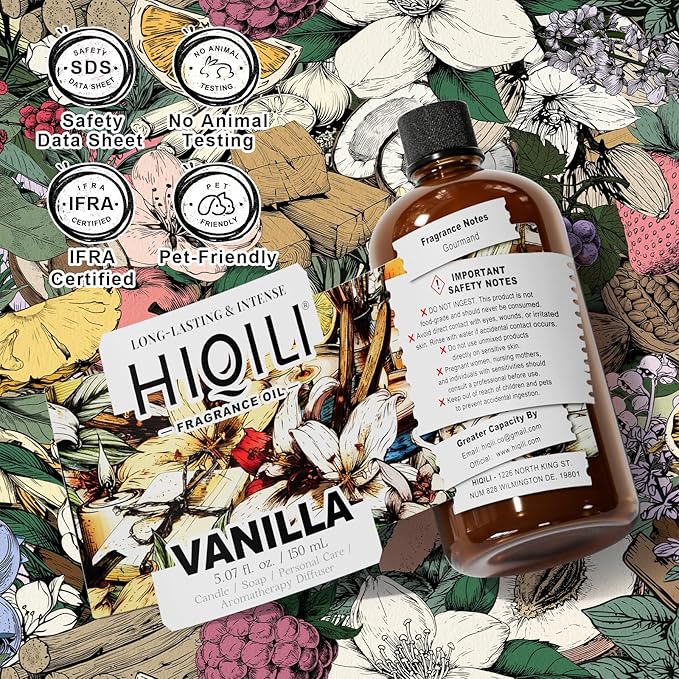 HIQILI Vanilla Fragrance Oil for Body Spray, Diffuser Use, Essential Oil for Candle, Soap, and Women Perfume Making - 5.07 Fl Oz - Bloomnest