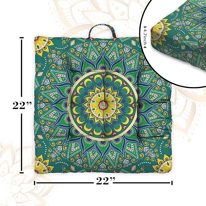 Mandala Meditation Cushion, Boho Meditation Mat, Meditation Pillows for Sitting on Floor, Cushions for Sitting in Home and Outdoor, Square Floor Pillows Cushion Seating for Yoga 22'' X 22'' - Bloomnest