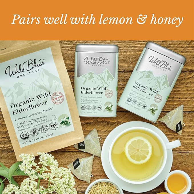 Wild Bliss Organic Elderflower Tea – Immune and Respiratory Support - Caffeine Free Loose Leaf Elder Flowers - 5.29 Ounces - 60 Servings - Bloomnest