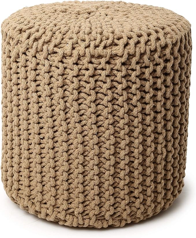 REDEARTH Pouf Ottoman - Cylindrical Knitted Poof - Cord Boho Pouffe - Cotton Round Foot Stool Puff for Home Decor - Living Room - Nursery - Bedroom - Patio - Lounge (16" x 16" x 16") - Beige - Bloomnest