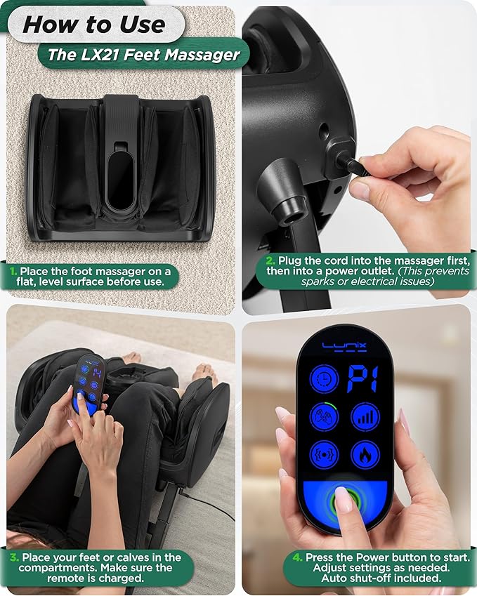 Lunix LX21 Shiatsu Foot and Calf Massager with Heat & Remote – Pain Relief for Plantar Fasciitis, Neuropathy, and Circulation, Ankle & Foot Massager, Black - Bloomnest