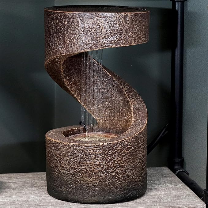 Sunnydaze Winding Showers Tabletop Water Fountain - 13 Inch Relaxing Indoor Desktop Water Fountain with LED Lights - Office, Bedroom, Living Room - Bloomnest