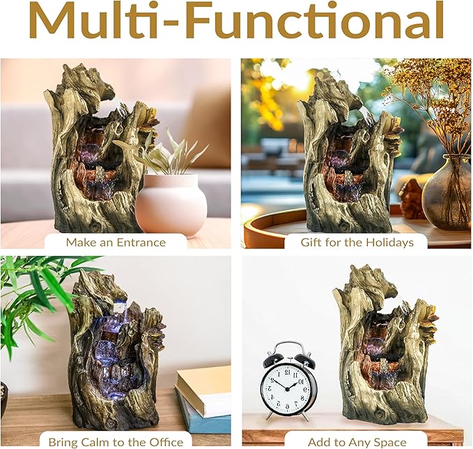 Sunnydaze Tabletop Water Fountain - 14 Inch Relaxing Indoor Desktop Water Fountain - Cascading Caves with LED Lights - Office, Bedroom, Living Room - Bloomnest