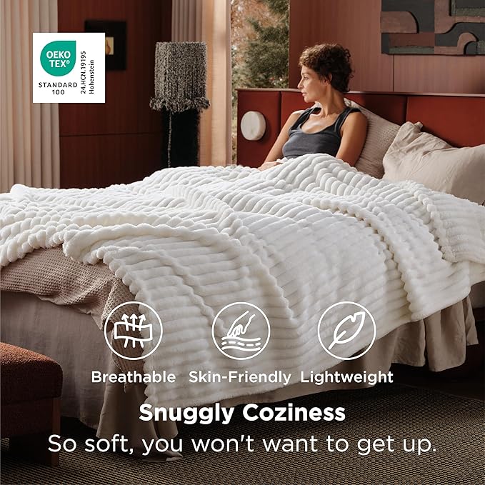 Bedsure GentleSoft California King Size White Fleece Blanket for Bed - Cozy Soft Blankets for Women, Cute Large Throws for Girls, Off White, 102x96 Inches - Bloomnest