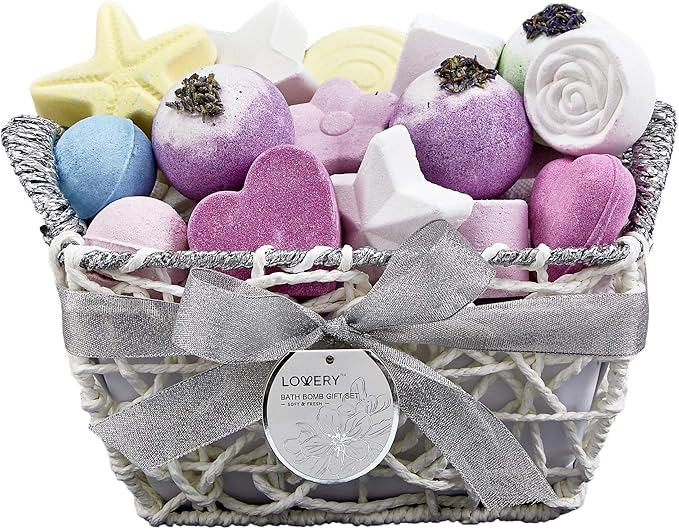 Bath Bombs Gift Set for Women, 17 Large Bath Fizzies in Assorted Colors, Shapes & Scents, Bath and Body Spa Set with Shea & Coco Butter, Ultra Rich Spa Set in Handmade Weaved Basket - Bloomnest