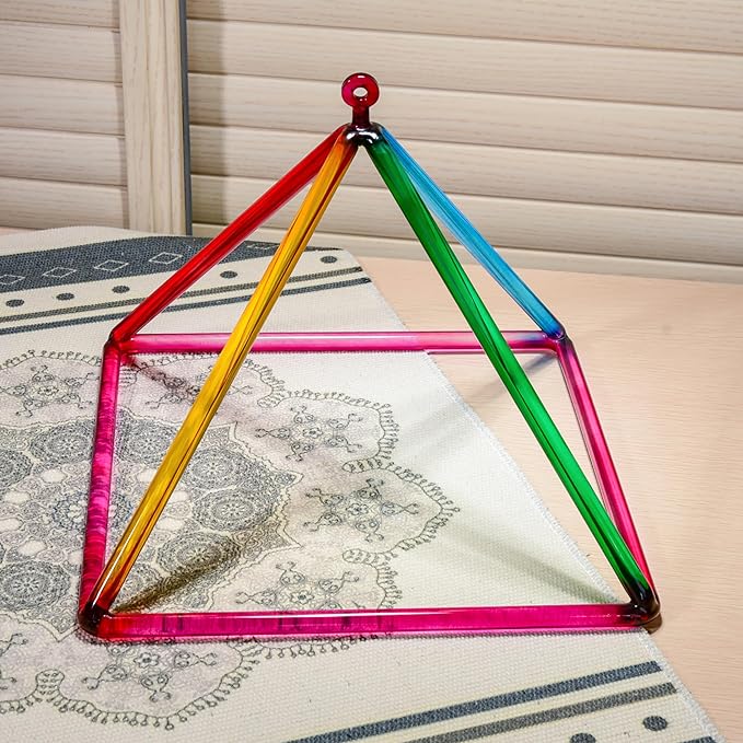 TOPFUND Rainbow Crystal Singing Pyramid 12 inch with Carrying Case and Quartz Suede Mallet