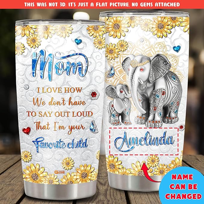 WAZONE Personalized Elephant Tumbler With Lid Custom Name Elephants Sunflowers Insulated Mothers Day Birthday Christmas Items Gifts For Mom From Daughter Son Stainless Steel Travel Cup Mug - Bloomnest
