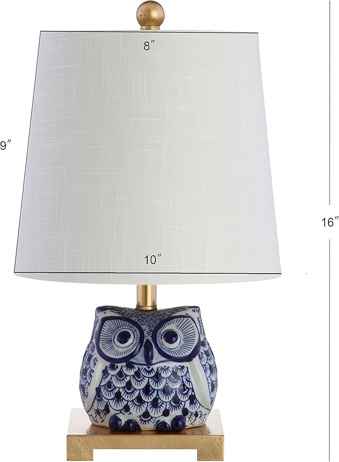 JONATHAN Y JYL3014A Justina 16" Ceramic Mini LED Table Lamp Cottage,Transitional for Bedroom, Living Room, Office, College Dorm, Coffee Table, Bookcase, Blue/White - Bloomnest