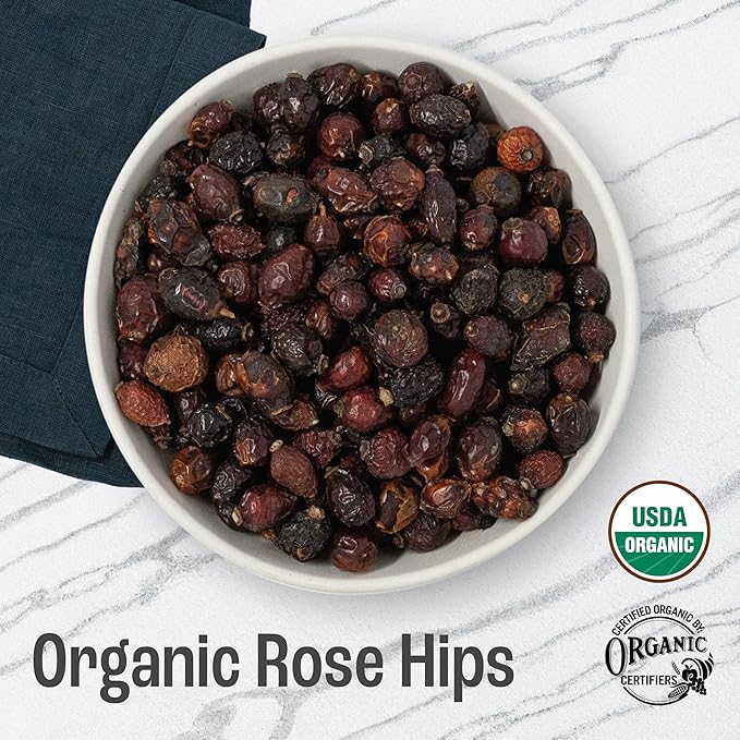 J MAC BOTANICALS Organic Rose Hips (1 Lb Bag) Whole, natural organic dried rose hips for herbal tea, rosehips dried organic, rosehip tea, packaged in the USA - Bloomnest