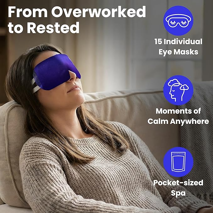 Steam Eye Mask, Self Heating Warm Compress for Dry Eyes I Heated Fast Relief for Stye, Puffy Sensitive Eyes - Moist Heat, Valentine's Day Gifts for Her and Him, Sleep, Travel & Relaxation Gifts