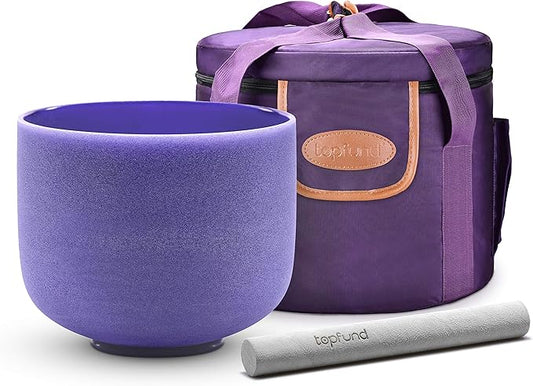 TOPFUND 8" 432Hz Violet A# Note Crystal Singing Bowl Pineal Chakra with Heavy Duty Carrying Case and Suede Mallet