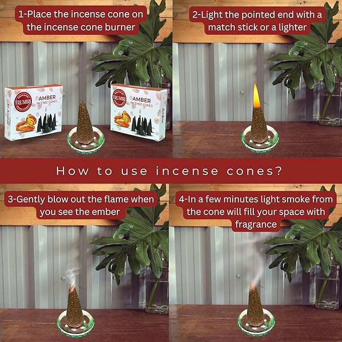TRUMIRI Amber Incense - 20 Cone Pack (2 x 10) - Scented Cone Incense