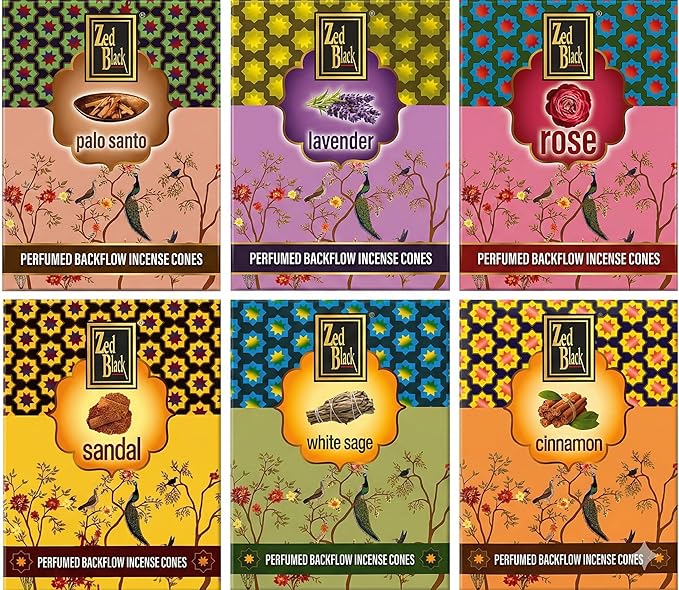 Backflow Incense Cones for Waterfall | 60 Cones 6 Scents | Palo Santo Sandalwood Lavender White Sage Rose Cinnamon | Natural Variety Pack for Aromatherapy, Meditation & Yoga Bloomnest