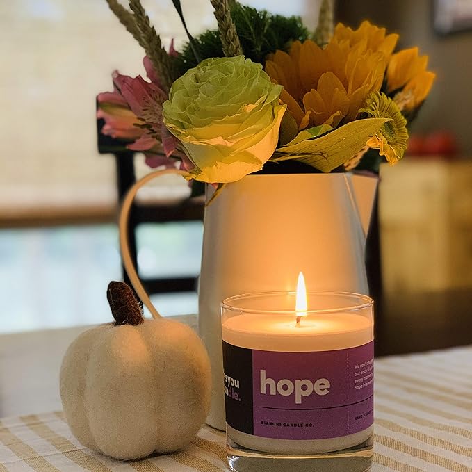 Hope, Inspirational 8oz Highly Scented Candle, Soy, Made in USA, Great Message, Pure Essential Oils, Holiday Gift, Aromatherapy, 100% Pure, Vanilla and Sandalwood - Bloomnest