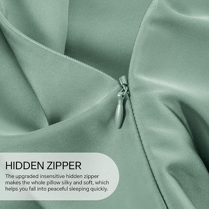 INFIIXSO Silk Pillow Cases 2 Pack Standard Size, Ultra Smooth & Soft Mulberry Silk Pillow Case for Hair and Skin, Breathable Cooling Silk Pillowcase with Hidden Zipper (Mint Green, 20x26 Inches) - Bloomnest