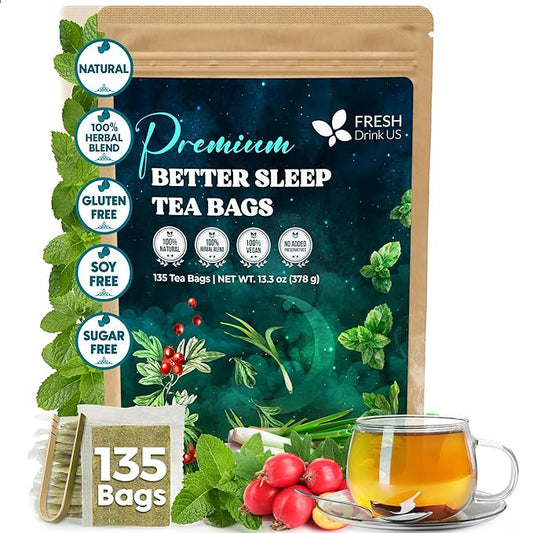 FreshDrinkUS, Premium 135 Tea Bags Better Sleep Herbal Tea | Caffeine-Free Loose Leaf Blend with Spearmint Leaves, Lemongrass Leaves, and Hawthorn Berry – Naturally Refreshing and Aromatic. - Bloomnest