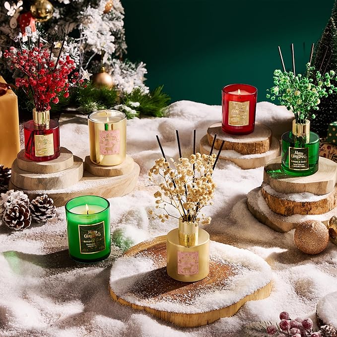 Airkeep Christmas Reed Diffuser Set - 3.38 fl oz (100 ml) Christmas Spice Oil for Home Fragrance, Bathroom Shelf Decor - Christmas Day with 8 Sticks - Bloomnest