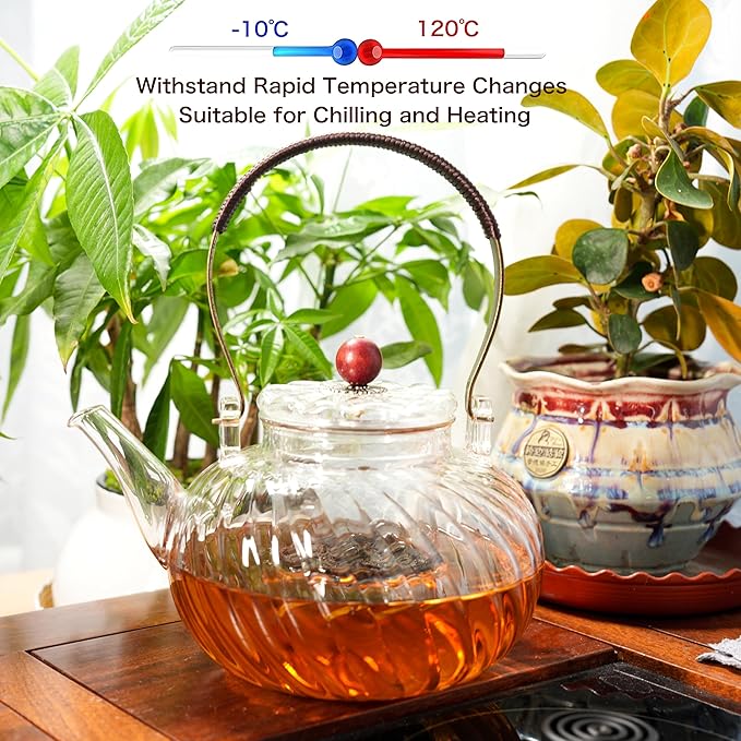 Glass Teapot with Removable Infuser, Stovetop Safe Glass Tea Kettle, 980 ml 33 oz, Clear Teapot for Loose Tea, Tea pot for Blooming Flower Tea and Loose Leaf, Tea Maker Gift - Bloomnest