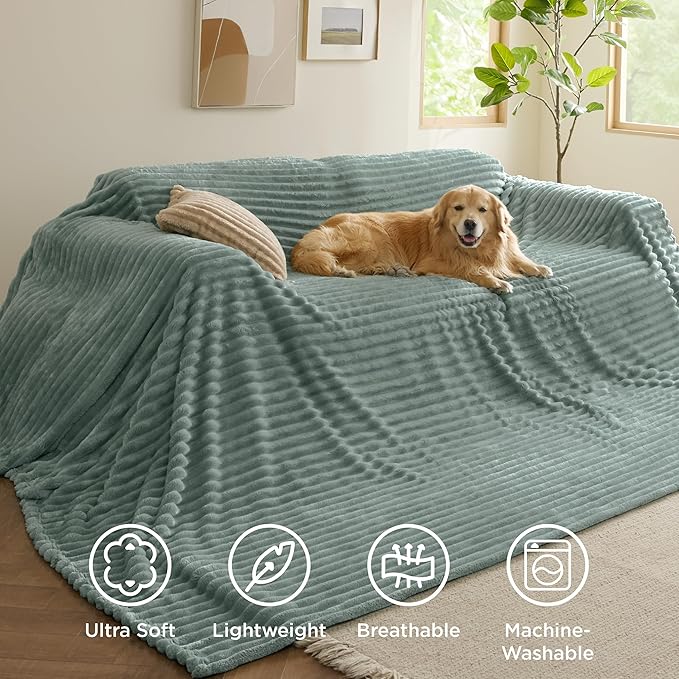 Bedsure GentleSoft Large Fleece Blanket for Bed - Cozy Soft Throw Blankets for Women, Cute Large Throws for Girls, Sage Green, 120x120 Inches - Bloomnest