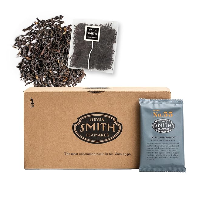 Steven Smith Teamaker Lord Bergamot No. 55, Caffeinated, Sugar-Free, Sustainably Grown, Full Leaf Earl Grey Black Tea Bags, 36 Sachets, 1.2oz each - Bloomnest