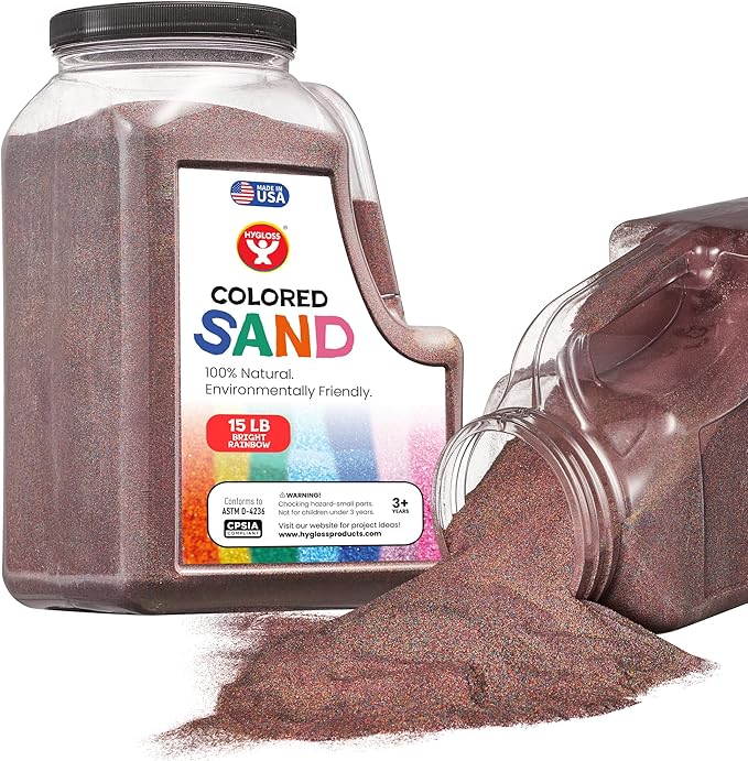 Hygloss Colored Sand for Crafts - 15 lb Bottle, Bright Rainbow - Vibrant Colorful Fine Sensory Play Sand Art Kits for Kids - Classroom Activities for Children 3 4 5 6 7 8 9 10 11 12 - Safe for Ages 3+ - Bloomnest