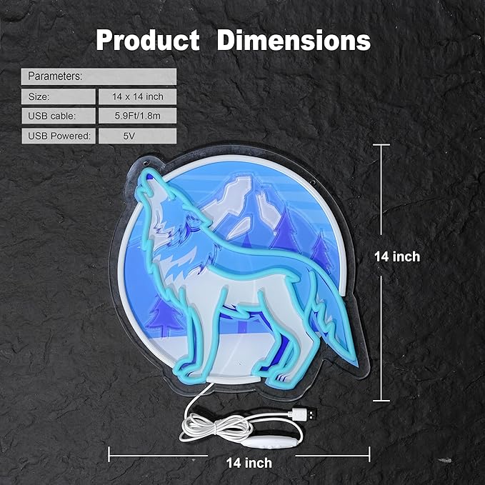 14x14 inch Wolf Neon Sign Art Wall Lights for Beer Bar Club Bedroom Hotel Pub Cafe Wedding Birthday Party Gifts - Bloomnest