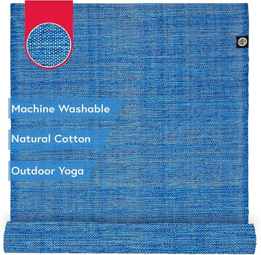 Manduka Shala Yoga Rug 71" - Outdoor Yoga & Meditation | Foldable & Machine Washable | Natural Cotton | Handmade | 71 x 26 inches | Flaneur Blue - Bloomnest