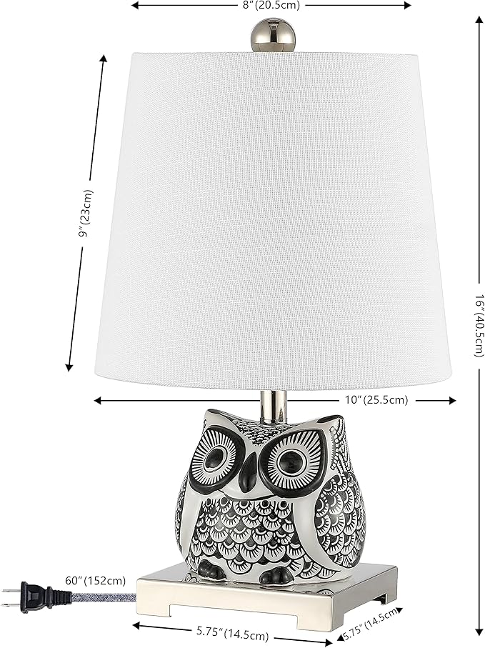 JONATHAN Y JYL3014C Justina 16" Ceramic Mini LED Table Lamp, Cottage,Transitional for Bedroom, Living Room, Office, Kids Room, Entryway, College Dorm, Bookcase, LED Bulb Included, Black/White - Bloomnest
