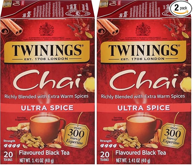 Twinings Ultra Spice Chai Tea Bags - Individually Wrapped, Black Tea with Cinnamon, Ginger, Cardamon & Clove, 20 Count (Pack of 2) - Bloomnest