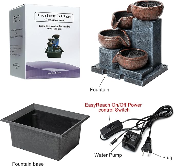 Tabletop Water Fountain-Water Fall Fountains-Indoor Desktop Fountain with Audible Calming Waterfall Sounds for Feng Shui Effect-Cascading LED Color Lighting - Bloomnest