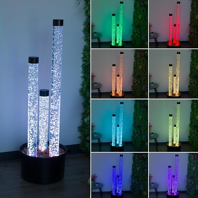 Alpine Corporation MLT166BK 54" 3 Tier Acrylic Bubble Fountain with Remote Control and 16-Color LED Lights, Decorative Water Feature for Indoor/Outdoor Us, Black - Bloomnest