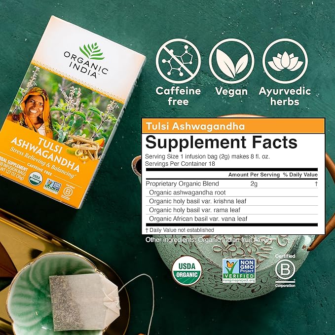 ORGANIC INDIA Iced Tulsi Tea Bags Variety Pack - Assorted Tea, Holy Basil, Ashwaganda, Sleep, Honey Chamomile - Adaptogen, Vegan, USDA Certified Organic, Non-GMO - 18 Infusion Bags per Box (Pack of 3) - Bloomnest