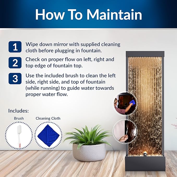 Alpine Corporation | 72"H Indoor/Outdoor Mirror Waterfall Floor Fountain — LED Lights & River Stones — Elegant Bronze Finish for Home, Office, Patio & Entryway Décor - Bloomnest