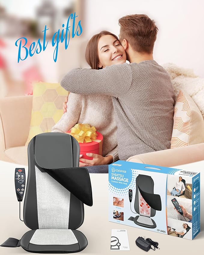 COMFIER Back Massager with Heat,Full Back Massager for Chair with 2 Shiatsu Speeds,Heated Chair Massage Pad with Spot,Massage Seat Pad for Home Office use,Gifts for Women Men Mom Dad - Bloomnest