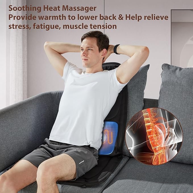 Back Massager for Chair with 8 Motors, Massage Chair Pad, Seat Massager with Lumbar Support,Heating Pad for Home/Office/Wife/Husband/Christmas - Bloomnest