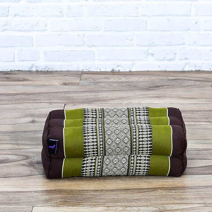 Leewadee Yoga Block – Floor Cushion for Yoga Practice, Meditation Seat Cushion for Workouts Filled with Kapok, 14 x 7 x 5 inches, Brown Green - Bloomnest