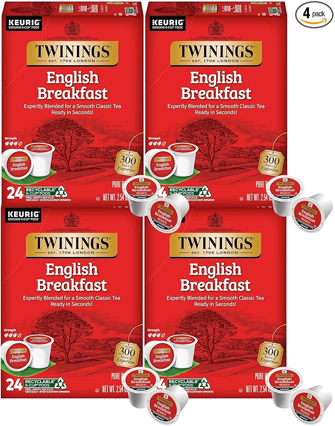 Twinings of London English Breakfast Tea K-Cups foTwinings English Breakfast Tea K-Cup Pods for Keurig, Caffeinated, Smooth, Flavourful, Robust Black Tea, 24 Count (Pack of 4) - Bloomnest