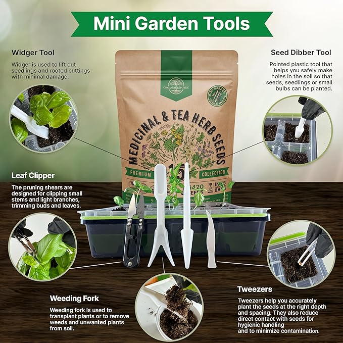 Organo Republic 15 Medicinal & Tea Herb Seeds Variety Pack 6,420+ Non-GMO Heirloom Garden Seeds for Indoor & Outdoors, Including Anise, Borage, Cilantro, Chamomile, Dandelion, Rosemary Seeds - Bloomnest