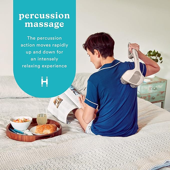 Homedics Percussion Action Massager with Heat | Adjustable Intensity, Dual Pivoting Heads | 2 Sets Interchangeable Nodes, Heated Muscle Kneading for Back, Shoulders, Feet, Legs, & Neck - Bloomnest